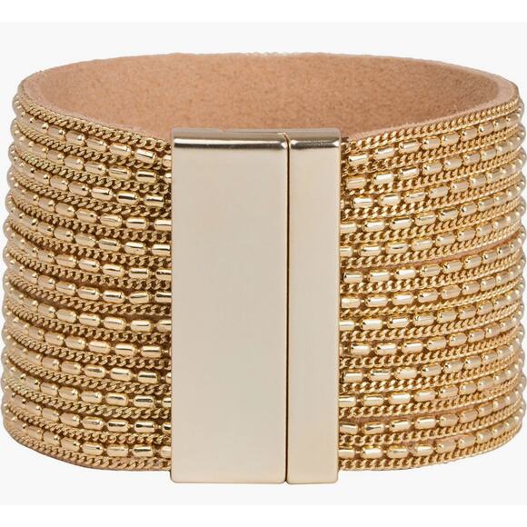 NWT ROCK 🎸 & ROLL CHAIN AND LEATHER CUFF BRACELET GUNMETAL - Picture 3 of 5